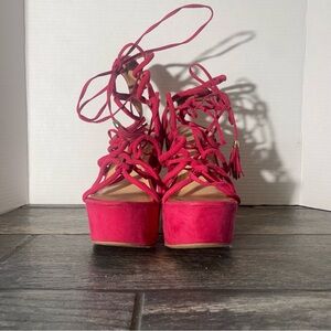 Women's Red Platform Lace-Up Sandals